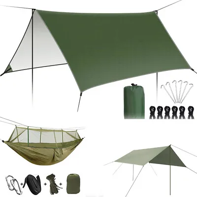 $16.89 • Buy Outdoor Hammock With Mosquito Net Tarp, Camping Tent Tarp Shelter With Poles
