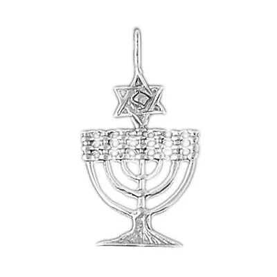 Rhodium Plated 925 Sterling Silver Menorah With Star Of David Pendant • $46.99