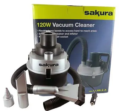 12v Sakura Wet Dry Vacuum Cleaner Hoover Portable Car Caravan Air Pump Inflator • £17.95