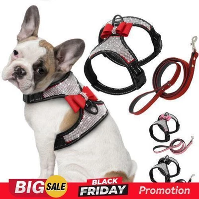 £11.09 • Buy Rhinestone Dog Harness Bow Tie Bling Diamante Collar Crystal Pet Puppy Vest