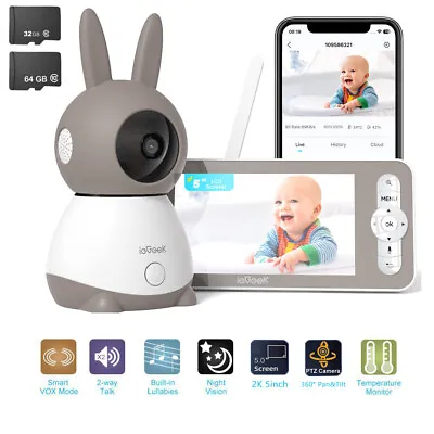 IeGeek 2K Baby Monitor With 2 Cameras 5  Split-Screen WiFi Video Baby Monitor • $12.99