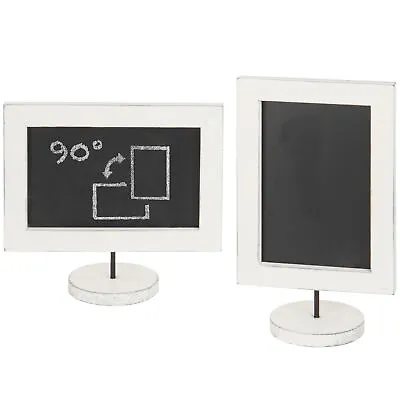 MyGift Set Of 2 Tabletop White Wood Vertical Horizontal Framed Chalkboard Signs • $24.99