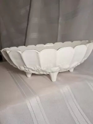 Vintage Indiana White Milk Glass Oval Footed Harvest Grape Design Fruit Bowl • $12