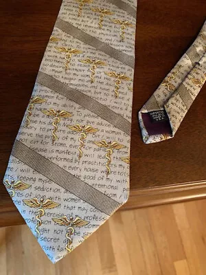 Doctor Tie Medical Caduceus And Hippocratic Oath By Medical Fashions 100$ Silk • $12