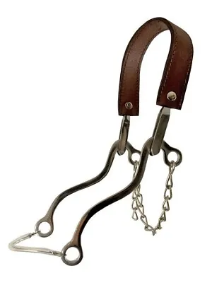 New Stainless Steel Hackamore Bit Leather Nose Strap 8  Cheeks Curb Chain EC80 • $34.95