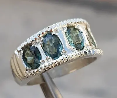 Natural Ceylon Sapphire Ring Sapphire Band Wedding Bans Rich Green 5 Stone Gifts • $320
