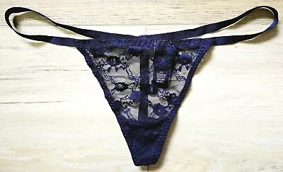 Victoria's Secret Blue Stretch Floral Lace V-String Panties O/S One-Size • $11.99