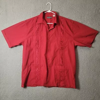 Guayabera Original MEN'S Shirt Red Embroidered Short Sleeve Button Up • $15.99