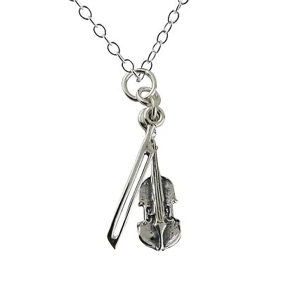 Violin And Bow Charm Necklace - 925 Sterling Silver 3D Pendant Music Instrument • $22