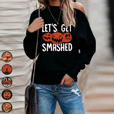 $6.99 • Buy Women's Clothing Hot Sale Pumpkin Round Neck Long Sleeve Halloween Sweater Top