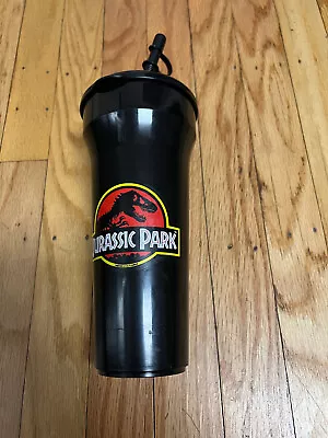 VTG 1992 JURASSIC PARK Black Drink Water Bottle Straw Cup Dinosaur Promo Prize • $18.95