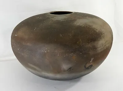 Mid-Century Modernist Turned Matte Brown Black Art Pottery Signed Bowl Vase • $275