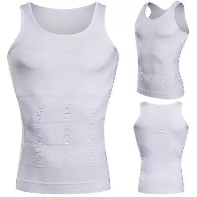 Men Body Shaper Vest Chest Compression Moobs T-Shirt Tank Top Workout Slimming • £12.99