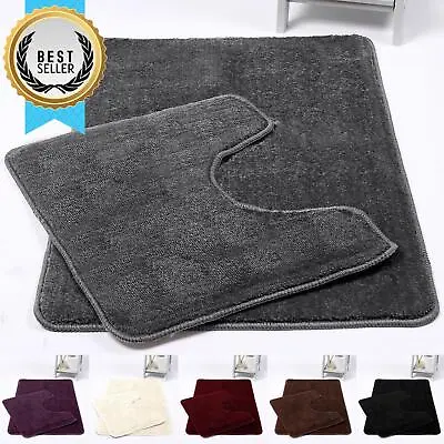 Microfibre Bath Mat 2 Piece Pedestal Set Ultra Soft Non Slip Plain Bathroom Rug • £9.99