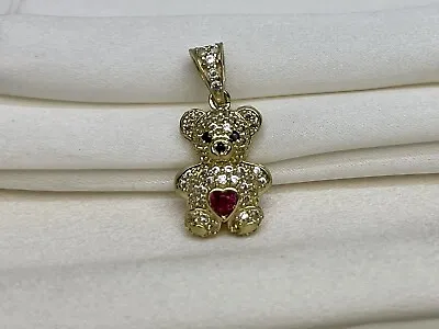 Beltran Jewelry Teddy Bear 14k Gold Cubic Zirconia Ruby CZ 26x11mm Charm Pendant • $169.99