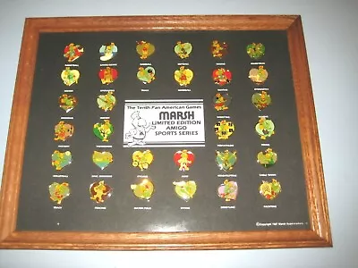 Vintage Tenth Pan Am Games Indianapolis 1987 Oak Framed Pins Set Badges Amigo • $44.99