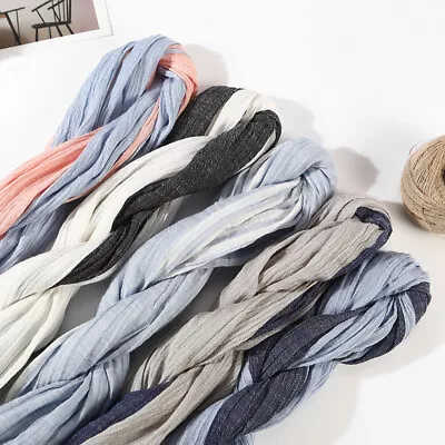 Men's Scarf Striped Cotton Linen Shawls Pleated Scarves Unisex Scarves Warm Soft • $12.69