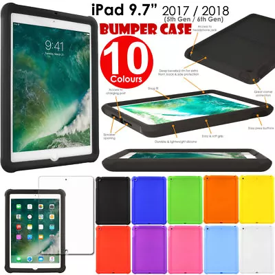 For Apple IPad 9.7 2017 / 2018 Rugged Soft Silicone Shock Proof Kids BUMPER Case • £7.95