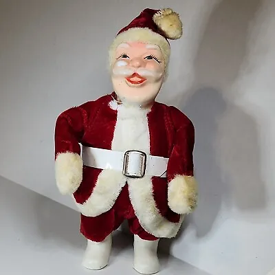 Vintage 10” Santa Doll Red & White Velvet Japan 1950’s Plastic Painted Face • $35