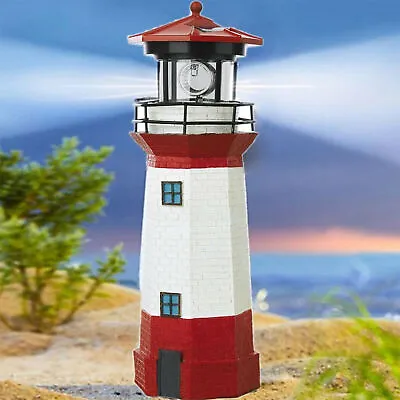 LED Solar Powered RED Lighthouse Statue Rotating Garden Yard Patio Outdoor • £6.26