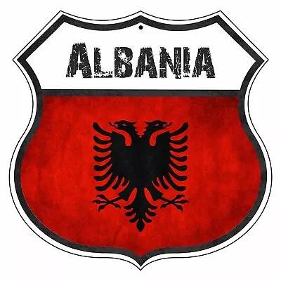 Albania Country Flag Novelty Highway Shield Aluminum Metal Sign • $14.99