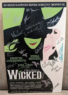$725 • Buy Wicked Original Broadway Cast Signed Window Card Poster 03 Menzel Chenoweth Grey