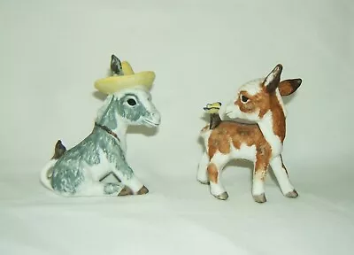 Vintage Enesco Ceramic Donkey Figurines One With Butterfly One With Hat Adorable • $14.99