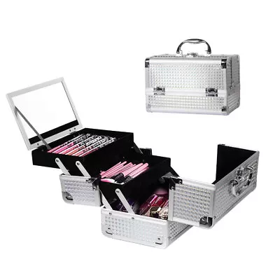 Aluminum Makeup Train Jewelry Storage Box Cosmetic Portable Travel Case Organize • $31.01