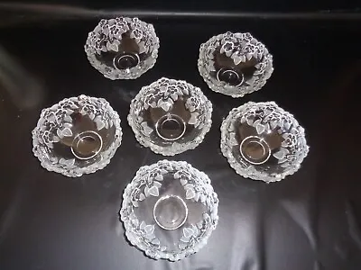 Vtg Mikasa Crystal Carmen Pattern 6 Dessert Bowls W Embossed Flowers & Leaves • $30