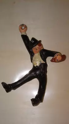 Vtg Cast Iron Bottle Opener 'Drunk Tuxedo Swinging Hobo' Barware Wall Mount • $69.99