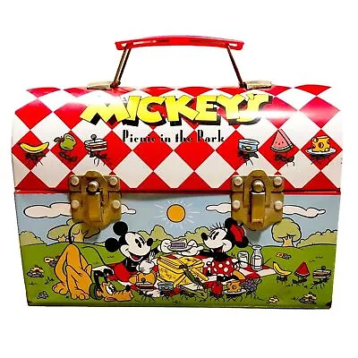 Vintage Disney MickeyMouse ‘Mickey’s Picnic In The Park’ Tin Lunch Pail Lunchbox • $34.99