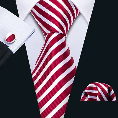 USA Mens ALL Silk Tie Striped Solid Paisley Necktie Hanky Cufflink Set Wedding • $10.99