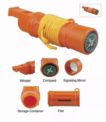 5-In-1 Emergency Survival Compass Whistle Fire Start Flint Signal Mirror Storage • $6.99