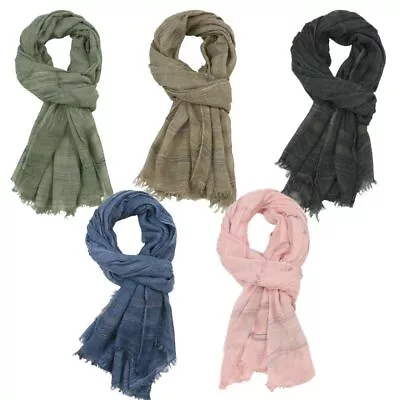 Soft Striped Men's Scarves Cotton Linen Yarn-dyed Long Shawl Bufanda • £6.81