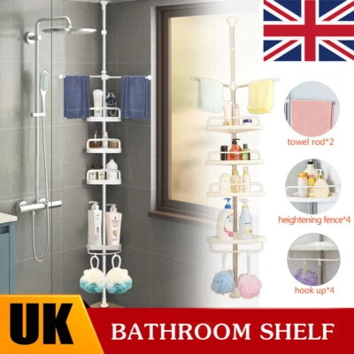 £13.99 • Buy 4 Tier Bathroom Telescopic Corner Shelf Storage Wall Rack Shower Caddy Organizer