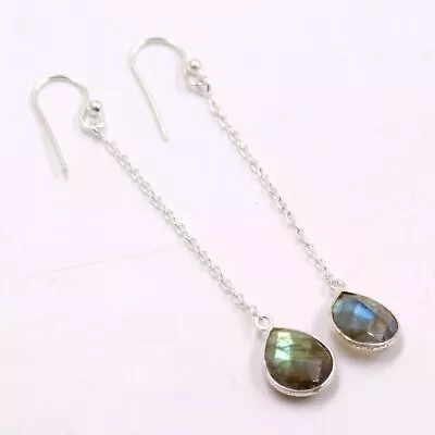 925 Silver Filigree Design Jewelry Blue Fire Labradorite Gemstone Dangle Earring • $12.99