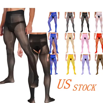 Mens Sheer Mesh Stockings Crotchless High Waist Pantyhose Glossy Sissy Lingerie • $7.01