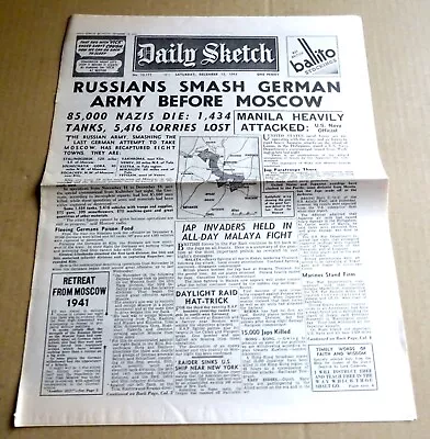 Reproduction Ww2 Daily Sketch Newspaper Dec / 13 / 1941 Russians Smash Germans • £3.45