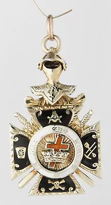 Vintage 10K Yellow Gold Masonic Knights Templar Enamel Pendant FOB • $434