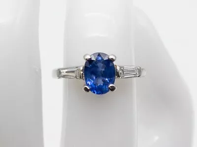 Vintage 1940s $9000 2.50ct Ceylon Blue Sapphire VS G Diamond Platinum Ring • $1850