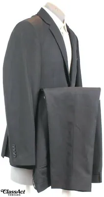 Braveman Men's 2 Piece Suit Slim Fit Black 2 Btn Polyester 46R Flat Fronts 40  W • $40.50