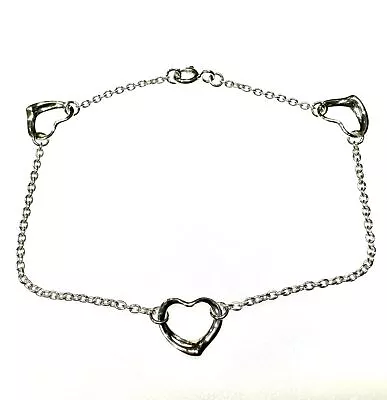 Tiffany & Co. Triple 3 Open Heart Bracelet Elsa Peretti Sterling Silver 925 #3 • $124.99