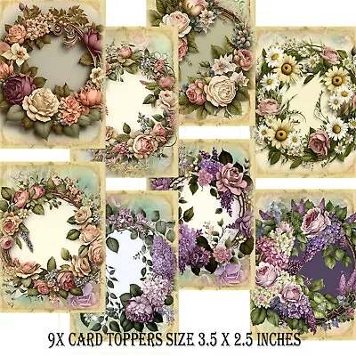 Card Toppers X 9 Flower Wreaths Card Making Ephemera Scrapbooking Paper Craft • £2.99