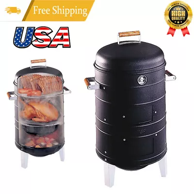 37  Charcoal Smoker BBQ Grill 3 In 1 Vertical Smoke Portable Meat Cooker Outdoor • $112.49