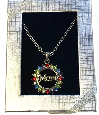 Mom Mother's Day Necklace Gold Tone Multi Color Gems Circle Pendant Colorful Fun • $13.84