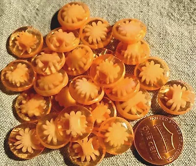 24 Thick Translucent Orange / Melon Plastic Shank Buttons 9/16  14mm Lot # 4254 • $4.49