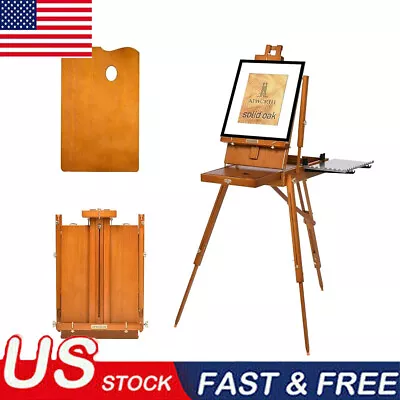 Painting Deluxe Display Floor Easel W/ Metal Side Tray Oak Wooden Walnut Studio • $167.95