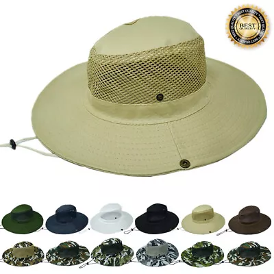 Mens Womens Bucket Boonie Hat Fishing Sun Visor Brim Cool Mesh Garden Cap Hats • $9.99