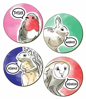 £8.95 • Buy Cute But Abusive - 4 Piece Coaster Set, Squirrel, Rabbit, Bird, Owl, Rude Gift