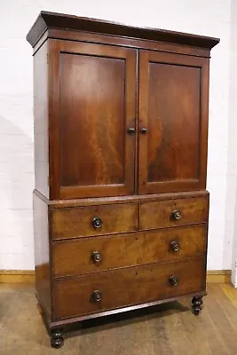 Antique Victorian Linen Press - Kitchen Storage Larder Cupboard With Drawers • £575